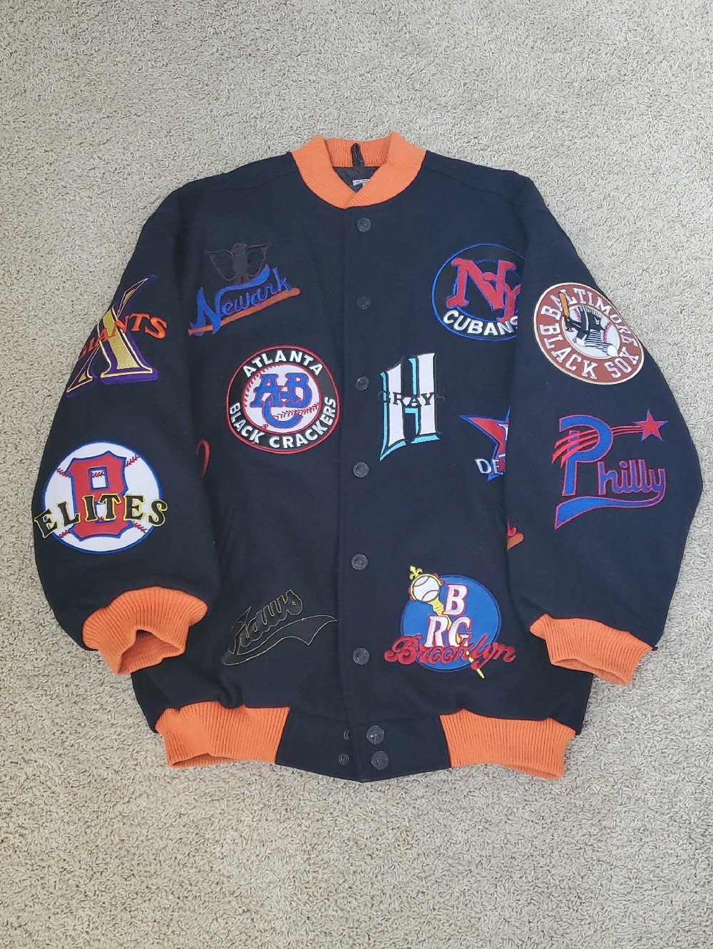 Men's Black & Orange Varsity Negro Leagues Baseball Patch Jacket